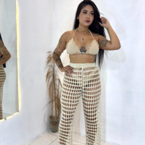 Calça tricô com regulagem